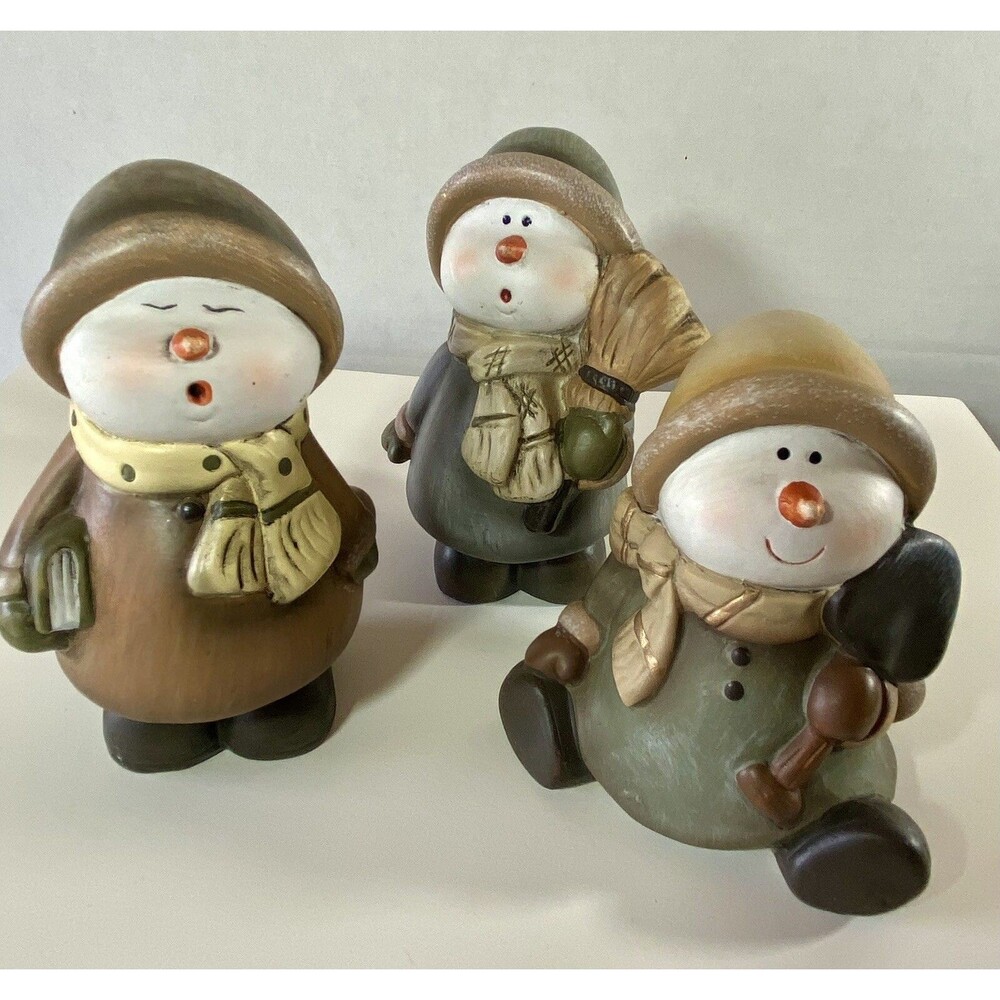 Snowman Figurines Trio Winter Hats Scarfs TII Collections Vintage